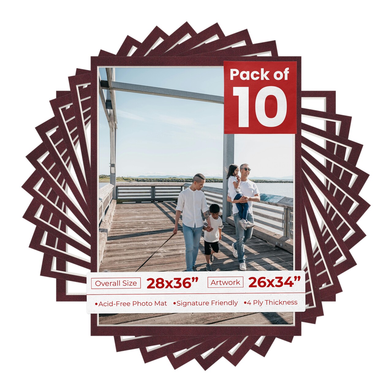 Dark Red Suede Mat Board for 28x36 Frames - Fits 26x34 Photos